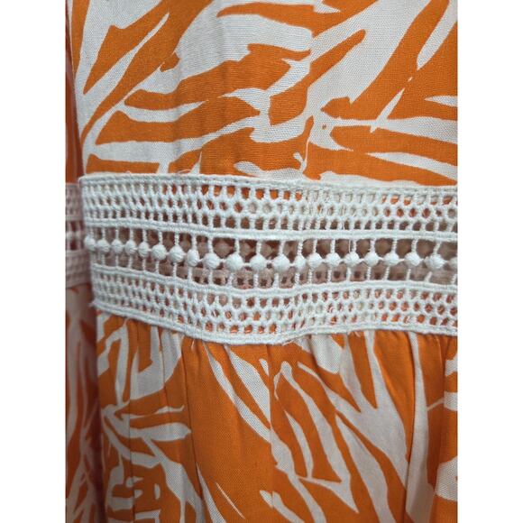 Sincerely Jules Orange Palm Leaf Tiered Cutout Ties Maxi Sundress, Women's Large - Picture 9 of 14